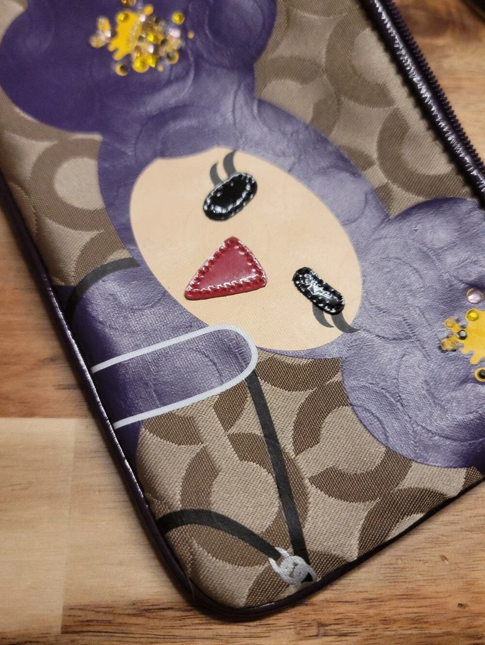 Coach Purple Floral Character Zip Wristlet